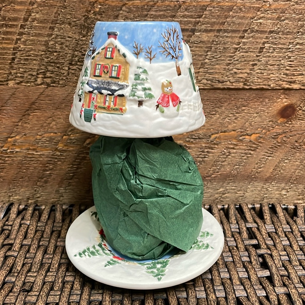Yankee Candle Small Jar Shade Topper & Plate Set Winter/Holiday + Floral Votive - Picture 2 of 16